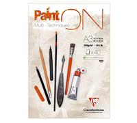 Clairefontaine 96536C Bloc Collé PaintON Multi-techniques - 40 Feuilles Papier Dessin Multi-techniques au Grain Très Léger - Blanc - A3 29,7x42 cm 250g