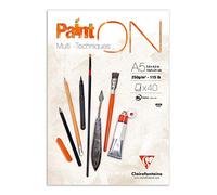 Clairefontaine 96538C Bloc Collé PaintON Multi-techniques - 40 Feuilles Papier Dessin Multi-techniques au Grain Très Léger - Blanc - A5 14,8x21 cm 250g