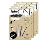 Clairefontaine 96539C - Bloc Collé PaintON Multi-techniques - 30 Feuilles Papier Dessin Multi-techniques au Grain Légèrement Rugueux - Naturel - A5 14,8x21 cm 250g - Paquet de 4 Blocs