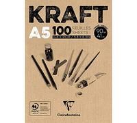 Clairefontaine 96544C Bloc Encollé Papier Kraft - 100 Feuilles Papier Kraft Vergé Brun A5 14,8x21 cm 90g - Papier Double Face pour le Croquis et le Dessin