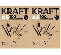 Clairefontaine 96544C Bloc Encollé Papier Kraft - 100 Feuilles Papier Kraft Vergé Brun A5 14,8x21 cm 90g - Papier Double Face pour le Croquis et le Dessin (Lot de 2)