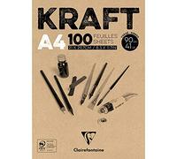 Clairefontaine Bloc encollé 96545C – Papier kraft vergé brun A4 90 g 100 feuilles double face