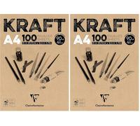Clairefontaine 96545C Bloc Encollé Papier Kraft - 100 Feuilles Papier Kraft Vergé Brun A4 21x29,7 cm 90g - Papier Double Face pour le Croquis et le Dessin (Lot de 2)