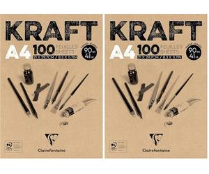 Clairefontaine 96545C Bloc Encollé Papier Kraft - 100 Feuilles Papier Kraft Vergé Brun A4 21x29,7 cm 90g - Papier Double Face pour le Croquis et le Dessin (Lot de 2)