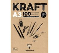 Clairefontaine Bloc encollé 96546C Papier kraft vergé brun A3 100 feuilles 90 g double face