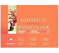 Clairefontaine 96574C Bloc Encollé 4 Côtés Etival - 10 Feuilles Papier Aquarelle Blanc 100% Cellulose Grain Fin Qualité Étude 20x40 cm 300g