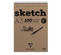 Clairefontaine 96602C Bloc Spiralé en-tête Papier Sketch - 100 Feuilles Papier Dessin Blanc au Grain Très Léger - Feuilles Détachables - A3 29,7x42 cm 90g