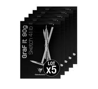 Clairefontaine 96618Cpack Un lot de 5 Blocs Agrafés GraF'it - 80 Feuilles Papier Dessin Croquis Uni - Feuilles Détachables - A6 10,5x14,8 cm 90g - Couvertures Noires