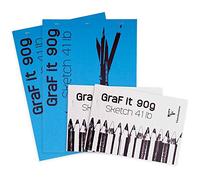 Clairefontaine 96621AMZC - Un lot de 4 blocs agraphés GraF'iT 80 pages unies blanches (2 blocs 14,8x21 cm + 2 blocs 21x29,7 cm) 90g, couverture couleur aléatoire