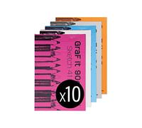 Clairefontaine 96621C - Bloc Agrafé GraF'it - 80 Feuilles Papier Dessin Croquis Uni - Feuilles Détachables - A5 14,8x21 cm 90g - Couleur Couverture Aléatoire - Paquet de 10 Blocs