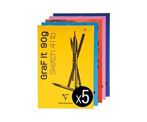 Clairefontaine 96623C - Bloc Agrafé GraF'it - 80 Feuilles Papier Dessin Croquis Uni - Feuilles Détachables - A4 21x29,7 cm 90g - Couleur Couverture Aléatoire - Paquet de 5 Blocs