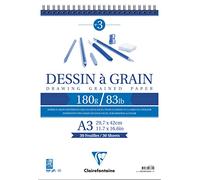 Clairefontaine 96630C Bloc Spiralé en-tête Papier Dessin à Grain - 30 Feuilles Papier Dessin au Grain Marqué - A3 29,7x42 cm 180g - Idéal pour le Dessin et Croquis au Crayon, Feutre et Fusain