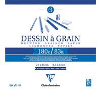 Clairefontaine 96631C Bloc Encollé Papier Dessin à Grain - 30 Feuilles Papier Dessin au Grain Marqué - 21x21 cm 180g - Idéal pour le Dessin et Croquis au Crayon, Feutre et Fusain