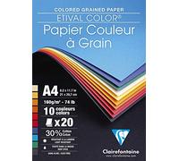 Clairefontaine 96635C Bloc Encollé Papier Dessin - 20 Feuilles Papier Dessin à Grain Couleurs Vives Assorties - A4 21x29,7 cm 160g - Idéal pour les Activités Créatives