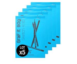 Clairefontaine 96669C - Bloc Agrafé GraF'it - 80 Feuilles Papier Dessin Croquis Uni - Feuilles Détachables - A6 10,5x14,8 cm 90g - Couverture Bleu Ciel - Paquet de 5 Blocs