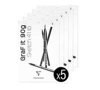 Clairefontaine 96679C - Bloc Agrafé GraF'it - 80 Feuilles Papier Dessin Croquis Uni - Feuilles Détachables - A4 21x29,7 cm 90g - Couverture Blanche - Paquet de 5 Blocs