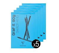 Clairefontaine 96681C - Bloc Agrafé GraF'it - 80 Feuilles Papier Dessin Croquis Uni - Feuilles Détachables - A4 21x29,7 cm 90g - Couverture Bleu Ciel - Paquet de 5 Blocs