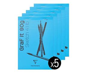 Clairefontaine 96681C - Bloc Agrafé GraF'it - 80 Feuilles Papier Dessin Croquis Uni - Feuilles Détachables - A4 21x29,7 cm 90g - Couverture Bleu Ciel - Paquet de 5 Blocs