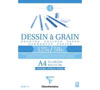 Clairefontaine 96684C Bloc Encollé Papier Dessin à Grain - 40 Feuilles Papier Dessin au Grain Marqué - A4 21x29,7 cm 125g - Idéal pour le Dessin et Croquis au Crayon, Feutre et Fusain