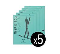 Clairefontaine 96733C - Bloc Agrafé GraF'it - 80 Feuilles Papier Dessin Croquis Uni - Feuilles Détachables - A6 10,5x14,8 cm 90g - Couverture Turquoise - Paquet de 5 Blocs