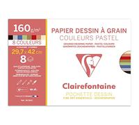 Clairefontaine 96769C - Pochette Dessin Scolaire - 8 Feuilles Papier Dessin à Grain Couleurs Pastel Assorties - A3 29,7x42 cm 160g - Idéal pour les Arts Plastiques