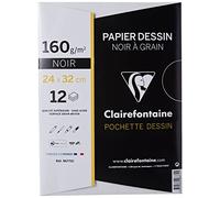 Clairefontaine 96771C - Pochette Dessin Scolaire - 12 Feuilles Papier Dessin à Grain Noir - 24x32 cm 160g - Idéal pour les Arts Plastiques