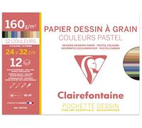 Clairefontaine - 96772 - 1 Pochette de 12 feuilles Couleurs Pastels Assorties - papier dessin - 24x32cm 160 g
