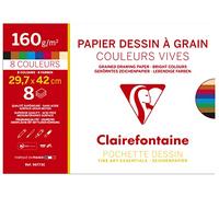 Clairefontaine Pochette dessin scolaire 96773C – 8 feuilles papier à grain A3 160 g couleurs vives