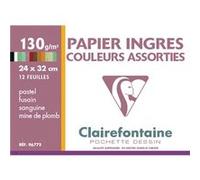 Clairefontaine 96775C - Pochette Dessin Scolaire - 12 Feuilles Papier Ingres Pastel Couleurs Assorties - 24x32 cm 130g - Idéal pour les Arts Plastiques