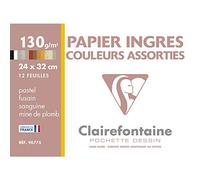 Clairefontaine 96775C - Pochette Dessin Scolaire - 12 Feuilles Papier Ingres Pastel Couleurs Assorties - 24x32 cm 130g - Idéal pour les Arts Plastiques