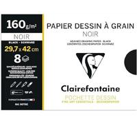 Clairefontaine 96776C - Pochette Dessin Scolaire - 8 Feuilles Papier Dessin à Grain Noir - A3 29,7x42 cm 160g - Idéal pour les Arts Plastiques