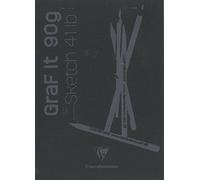 Clairefontaine 96842C Bloc Agrafé GraF'it - 80 Feuilles Papier Dessin Croquis Uni - Feuilles Détachables - A5 14,8x21 cm 90g - Couverture Noire