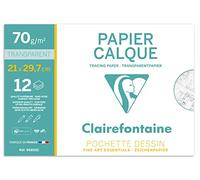 Clairefontaine 96852C - Pochette Dessin Scolaire - 12 Feuilles Papier Calque Hautement Transparent - A4 21x29,7 cm 70/75g - Idéal pour le Dessin Technique