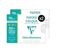 Clairefontaine 96872AMZC - Un lot de 2 Pochettes Dessin Scolaire - 20 Feuilles Papier Calque Hautement Transparent - 24x32 cm 70/75g - Idéal pour le Dessin Technique