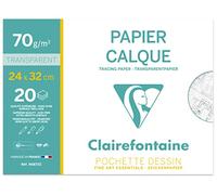 Clairefontaine 96872C - Pochette Dessin Scolaire - 20 Feuilles Papier Calque Hautement Transparent - 24x32 cm 70/75g - Idéal pour le Dessin Technique