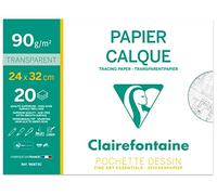 Clairefontaine 96873C - Pochette Dessin Scolaire - 20 Feuilles Papier Calque Hautement Transparent - 24x32 cm 90/95g - Idéal pour le Dessin Technique