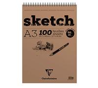 Clairefontaine 96902C Bloc Spiralé en-tête Papier Sketch - 50 Feuilles Papier Dessin Blanc au Grain Très Léger - Feuilles Détachables - A3 29,7x42 cm 90g
