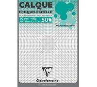 Clairefontaine 97131C Bloc Collé Papier Calque Échelle - 50 Feuilles Papier Calque Hautement Transparent - A4 21x29,7 cm 90/95g - Idéal pour le Dessin Technique