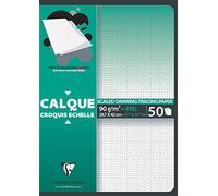 Clairefontaine 97132C Bloc Collé Papier Calque Échelle - 50 Feuilles Papier Calque Hautement Transparent - A3 29,7x42 cm 90/95g - Idéal pour le Dessin Technique