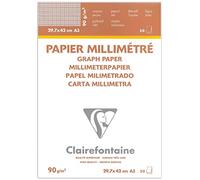 Clairefontaine 97136C Bloc Collé Papier Vélin Millimétré - 50 Feuilles Papier Millimétré Brun - A3 29,7x42 cm 90g - Idéal pour les Travaux Géométriques et les Dessins Techniques