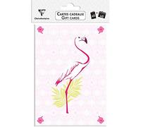 Clairefontaine 97317C - Un Sachet De 6 cartes Cadeaux (15,5x11cm) + 6 Enveloppes Auto-Adhésives (11,4x16,2 cm) - Motif : Flamant Rose, Feuillage - Carte De Voeux, Carte Cadeau