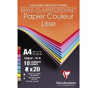 Clairefontaine 97444C Bloc Encollé Papier Dessin - 20 Feuilles Papier Dessin Lisse Couleurs Vives Assorties - A4 21x29,7 cm 120g - Idéal pour les Activités Créatives