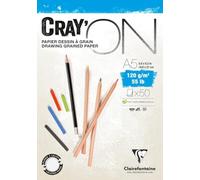 Clairefontaine 975019C Bloc Collé Cray'ON - 50 Feuilles Papier Dessin Blanc au Grain Fin - A5 14,8x21 cm 120g - Idéal pour le Dessin et le Croquis au Crayon