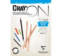 Clairefontaine 975020C Bloc Collé Cray'ON - 50 Feuilles Papier Dessin Blanc au Grain Fin - A4 21x29,7 cm 120g - Idéal pour le Dessin et le Croquis au Crayon