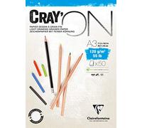 Clairefontaine 975021C Bloc Collé Cray'ON - 50 Feuilles Papier Dessin Blanc au Grain Fin - A3 29,7x42 cm 120g - Idéal pour le Dessin et le Croquis au Crayon