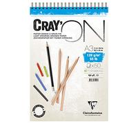 Clairefontaine 975025C Bloc Spiralé Cray'ON - 50 Feuilles Papier Dessin Blanc au Grain Fin - Feuilles Détachables - A3 29,7x42 cm 120g - Idéal pour le Dessin et le Croquis au Crayon