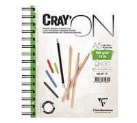 Clairefontaine 975030C Bloc Spiralé Cray'ON - 30 Feuilles Papier Dessin Blanc au Grain Fin - Feuilles Détachables - A5 14,8x21 cm 160g - Idéal pour le Dessin et le Croquis au Crayon