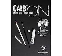 Clairefontaine 975038C Bloc Encollé Carb'ON - 20 Feuilles Papier Dessin Noir A5 14,8x21 cm 120g - Idéal pour le Dessin et le Croquis au Crayon ou au Marqueur Blanc