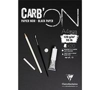 Clairefontaine 975039C Bloc Encollé Carb'ON - 20 Feuilles Papier Dessin Noir A4 21x29,7 cm 120g - Idéal pour le Dessin et le Croquis au Crayon ou au Marqueur Blanc