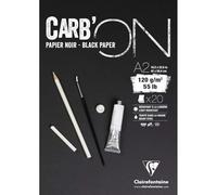 Clairefontaine 975041C Bloc Encollé Carb'ON - 20 Feuilles Papier Dessin Noir A2 42x59,4 cm 120g - Idéal pour le Dessin et le Croquis au Crayon ou au Marqueur Blanc